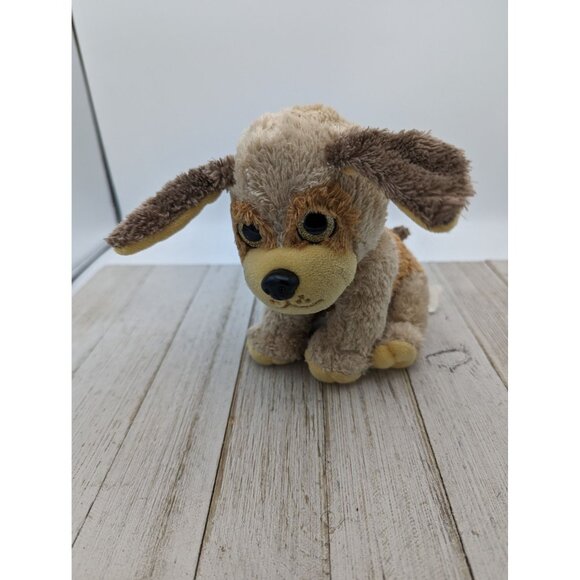 MVP Brown & Tan Plush Dog Glitter Eyes Stuffed Animal Toy Dog Fuzzy Plushie 7” - Picture 1 of 6